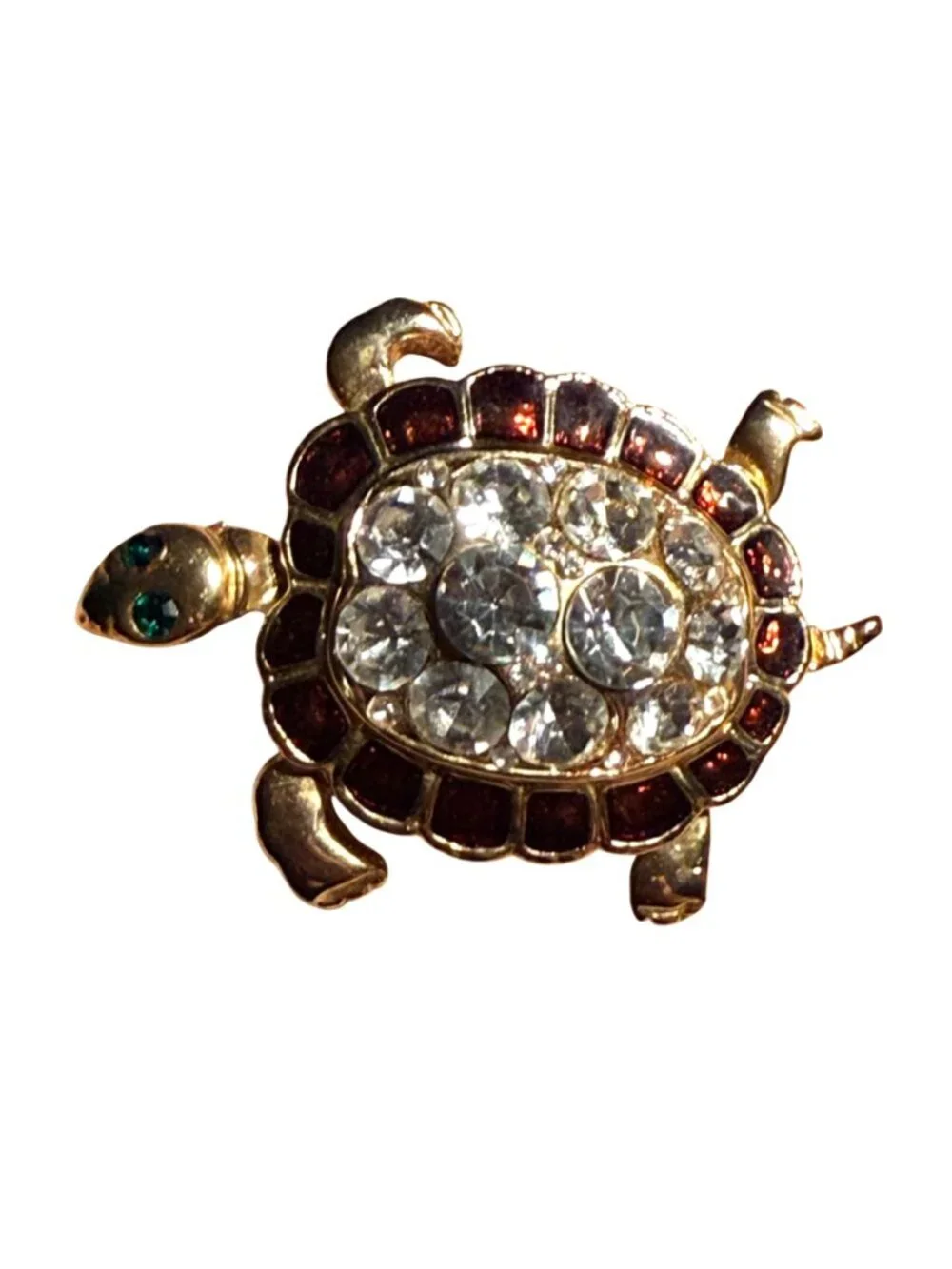 Vintage Turtle Brooch Gold Tone Sea Life Rhinestone Pin Coastal Jewelry Fashion